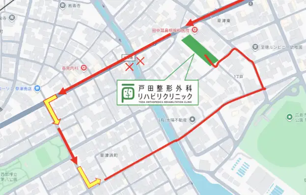 庚午三叉路からクリニック前を通り過ぎてしまった場合